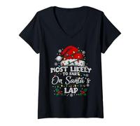 Womens Most Likely to Fart On Santa's Lap Matching Family Christmas V-Neck T-Shirt