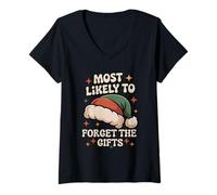 Womens Most Likely to Forget The Gifts Christmas Funny V-Neck T-Shirt