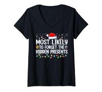 Womens Most Likely to Forget The Hidden Presents Matching Family PJ V-Neck T-Shirt