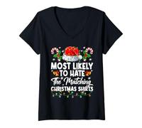 Womens Most Likely to Hate The Matching Christmas Shirts Santa Hat V-Neck T-Shirt