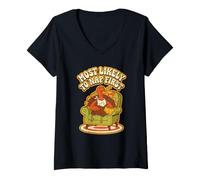 Women's Most Likely to Nap First Time Sleepy Bird Turkey Napping V-Neck T-Shirt