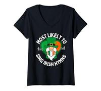 Women's Most Likely to Sing an Irish Hymn Shamrock St. Patrick’s Day V-Neck T-Shirt