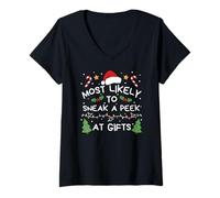 Womens Most Likely to Sneak A Peek at Gifts Christmas Family V-Neck T-Shirt