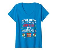 Womens Most Likely to Trade Sister for Presents Family Christmas V-Neck T-Shirt