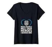Womens Most People Meet Their Heroes I Married Mine Police Badge V-Neck T-Shirt