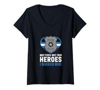 Womens Most People Meet Their Heroes I Married Mine Police Wife V-Neck T-Shirt