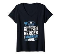 Womens Most People Meet Their Heroes I Married Mine Police Wife V-Neck T-Shirt