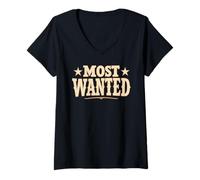 Womens Most Wanted Western Cowboy Cowgirl Rodeo V-Neck T-Shirt