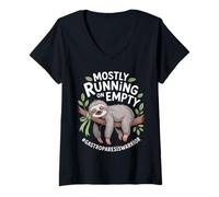 Womens Mostly Running On Empty Sloth Gastroparesis Warrior V-Neck T-Shirt
