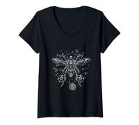 Womens Moth Insect Drone Magical Esoteric Line Art Illustration V-Neck T-Shirt