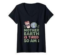 Womens Mother Earth is Tired So Am I Funny Eco Mom Life V-Neck T-Shirt