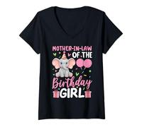 Womens Mother-In-Law Of The Birthday Girl Elephant Birthday V-Neck T-Shirt