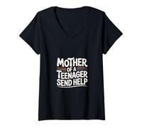 Womens Mother of A Teenager Send Help Tired Parenting Mom - V-Neck T-Shirt