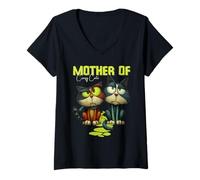 Womens Mother of Crazy Cats Funny Cat Lover Design V-Neck T-Shirt