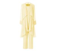 Women's Mother of The Bride Pant Suits 3 Pieces Chiffon Outfit Sets for Wedding Pant Suit with Jacket Yellow