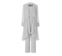 Women's Mother of The Bride Pant Suits 3 Pieces Chiffon Outfit Sets for Wedding Pant Suit with Jacket Silver