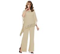 Women's Mother of The Bride Pant Suits 3 Pieces Chiffon Outfit Sets for Wedding Pant Suit with Jacket Champagne