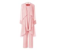 Women's Mother of The Bride Pant Suits 3 Pieces Chiffon Outfit Sets for Wedding Pant Suit with Jacket Coral