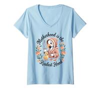 Womens Motherhood Is The Realest Hood Funny Cute Duck Mom Mother Ma V-Neck T-Shirt
