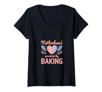 Women's Motherhood Powered by Baking Funny Baking Mom V-Neck T-Shirt
