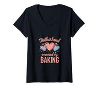 Women's Motherhood Powered by Baking Funny Baking Mom V-Neck T-Shirt