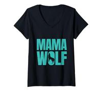 Womens Mothers MOMMA WOLF Wolf Pack Alpha She-Wolf Funny Wolves V-Neck T-Shirt