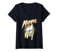 Womens Mothers MOMMA WOLF Wolf Pack Alpha She-Wolf Funny Wolves V-Neck T-Shirt