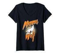 Womens Mothers MOMMA WOLF Wolf Pack Alpha She-Wolf Funny Wolves V-Neck T-Shirt