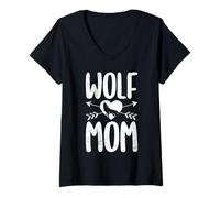 Womens Mothers WOLF MOM Wolf Pack Alpha She-Wolf Funny Wolves V-Neck T-Shirt