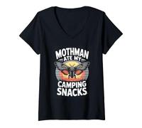 Women's Mothman ATE My Camping Snacks Cryptid Camping V-Neck T-Shirt