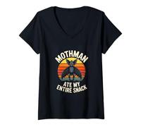 Women's Mothman Ate My Entire Snack Funny Cryptid V-Neck T-Shirt