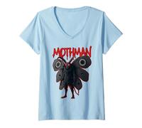 Womens Mothman Cryptid Art Red Eyes Urban Legend Horror Halloween V-Neck T-Shirt