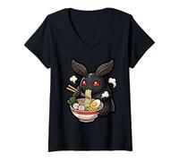Women's Mothman Ramen Japan Cryptozoology Folklore Cryptid Mothman V-Neck T-Shirt