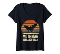 Women's Mothman Research Team Cryptid Folklore Moth Man Vintage V-Neck T-Shirt