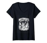 Women's Mothmans Midnight Snack Camping Cryptid Night V-Neck T-Shirt