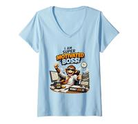 Women's Motivated Boss Monkey Office Motivation Funny Work Gifts V-Neck T-Shirt