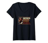 Women's Motivated Educated Elevated Melanated Proud Black Afro Men V-Neck T-Shirt