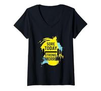 Womens Motivational Fitness, Sore Today, Strong Tomorrow, No Excuse V-Neck T-Shirt