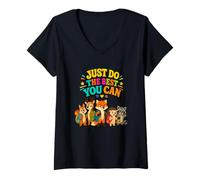 Women's Motivational Forest Friends School Groovy V-Neck T-Shirt