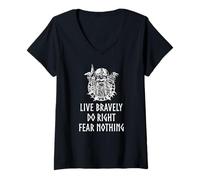Women's Motivational Norse Quote - Live Bravely - Viking God Odin V-Neck T-Shirt