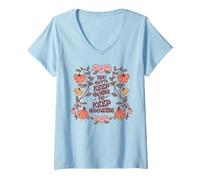 Women's Motivational Quote Flower Design Keep On Going Growing V-Neck T-Shirt