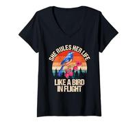 Womens Motivational Quote She Rules Her Life Like A Bird in Flight V-Neck T-Shirt