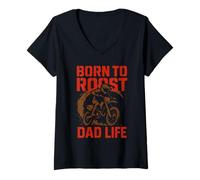 Womens Motocross Dad Dirt Bike Gift Motocross Fathers Day Moto Dad V-Neck T-Shirt