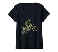 Womens Motocross Dirt Bike Racing Camo Camouflage Men Boys V-Neck T-Shirt