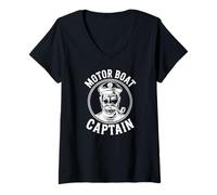 Women's Motor Boat Captain Nautical Bearded Sailor V-Neck T-Shirt