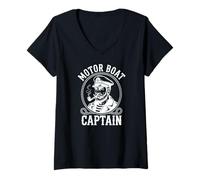 Women's Motor Boat Captain Nautical Helm Pipe Sailor V-Neck T-Shirt