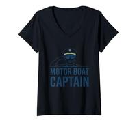 Women's Motor Boat Captain Nautical Life Marine Explorer V-Neck T-Shirt
