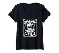 Women's Motor Boat Captain Vintage Nautical Helm V-Neck T-Shirt