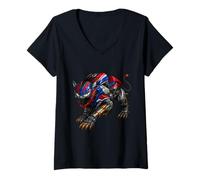 Womens Motorcycle 1000 Robotic Panther with Claws and Green Eyes V-Neck T-Shirt