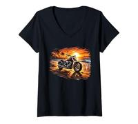 Women's Motorcycle Beach Sunset Perfection V-Neck T-Shirt